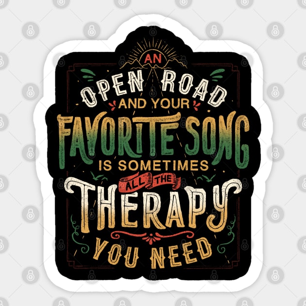 Road Trip Music Therapy - Adventure Typography Travel Quote Gift Sticker by eduely